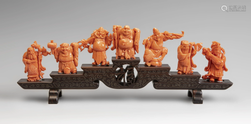 The seven wise men. China, 20th century. Coral. Base