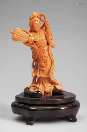 Standing beauty. China, 20th century. Coral. Wooden