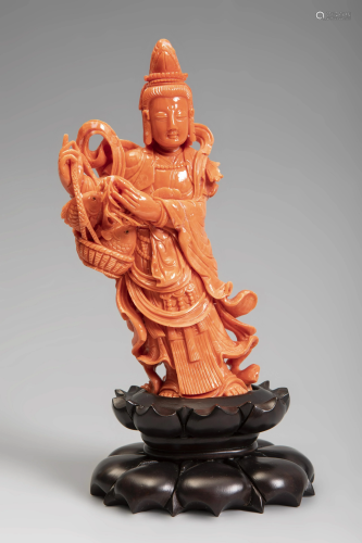 Guanyin from Southeast Asia, 20th century. Coral.