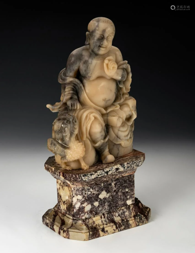Luohan. China, 19th century. Soapy stone carved by