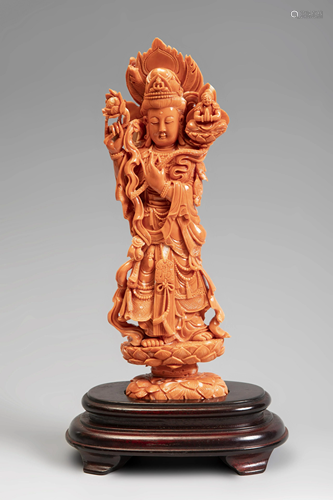 Guanyin from Southeast Asia, 20th century. Coral.