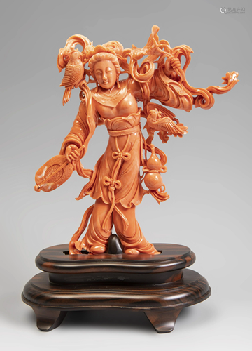 Goddess He Xiangu. China, 20th century. Coral. Wooden