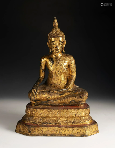 Buddha figure; Thailand, 19th century. Patinated