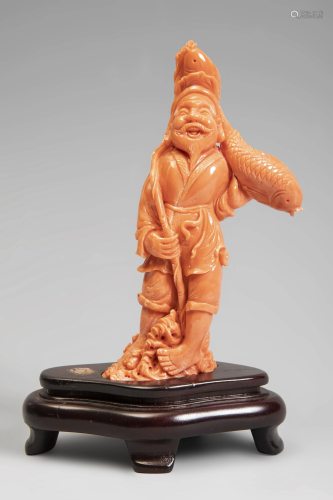 Ebisu. China, 20th century. Coral. Base in carved
