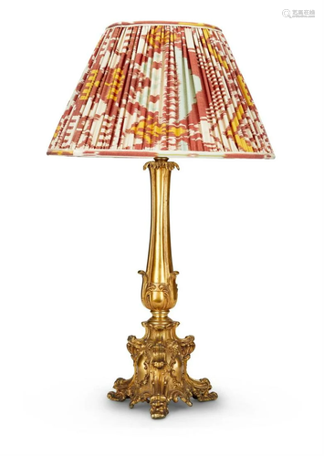 A FRENCH GILT METAL 'ROCOCO REVIVAL' LAMP