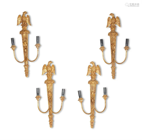 A SET OF FOUR REGENCY STYLE GILTWOOD WALL APPLIQUES