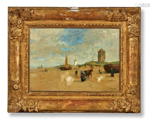 FOLLOWER OF EUGENE BOUDIN, BEACH SCENE WITH FIGU…