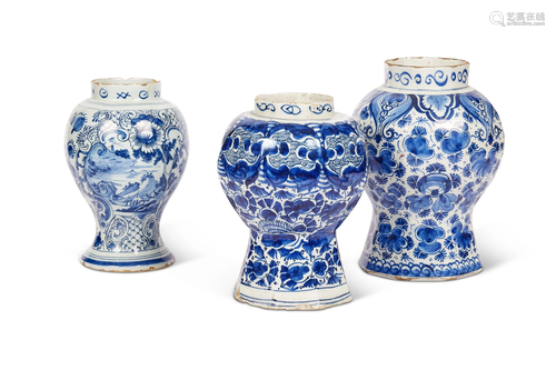 THREE DELFT BLUE AND WHITE VASES, CIRCA 1750