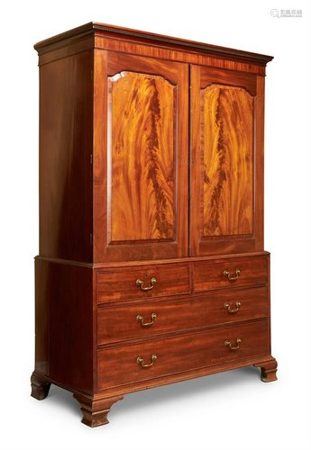 A GEORGE III MAHOGANY CLOTHES PRESS, CIRCA 1770