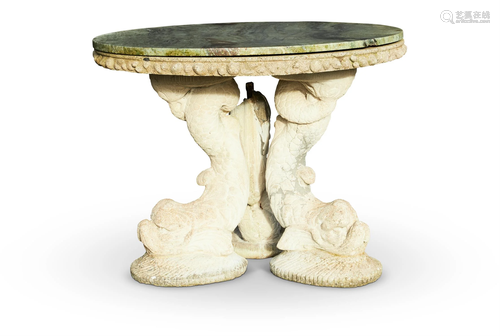 A CIRCULAR COMPOSITION GARDEN TABLE, 20TH CENTURY