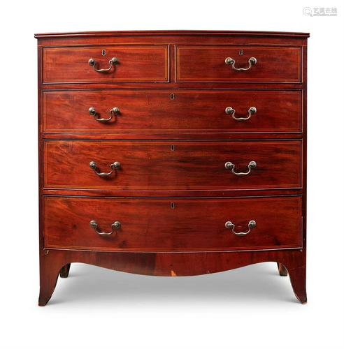 A MAHOGANY INLAID CHEST OF DRAWERS