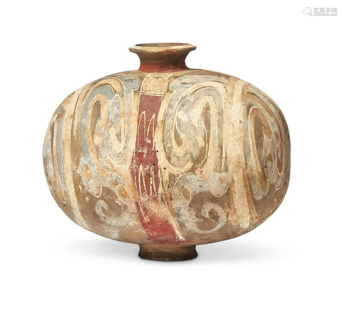 A CHINESE 'COCOON' POTTERY VASE, HAN DYNASTY