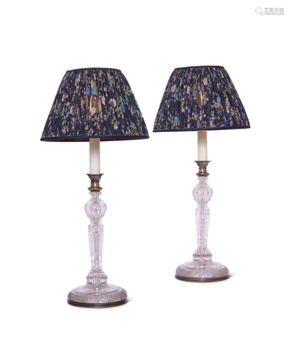 A PAIR OF CUT GLASS TABLE LAMPS, 20TH CENTURY