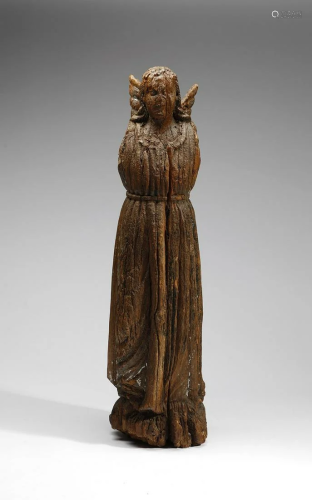 SCULTORE DEL XVII SECOLO Carved wood angel with traces