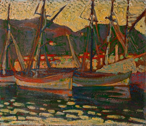 GIUSEPPE CASELLI Seascape with boats.