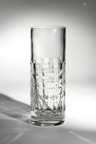 BACCARAT Large cylindrical vase in solid transparent