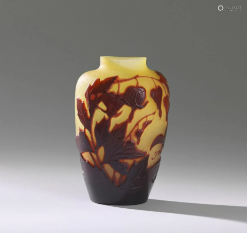 GALLÃ‰ Ovoid vase in double glass, decoration of