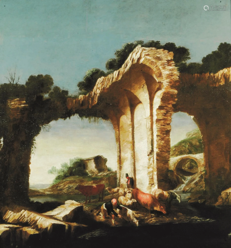 Antonio Travi (1608-1665), Paesaggio con archietture,