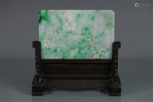 A Chinese Carved Jadeite Table Screen