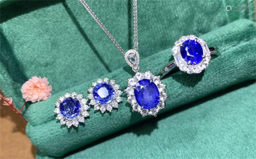A Set of Carved Sapphire Earrings and A Necklace and A