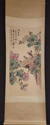 A Chinese Scroll Painting of Flowers and Birds