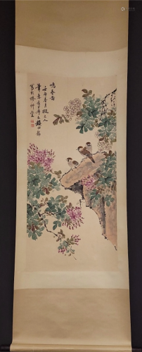 A Chinese Scroll Painting of Flowers and Birds