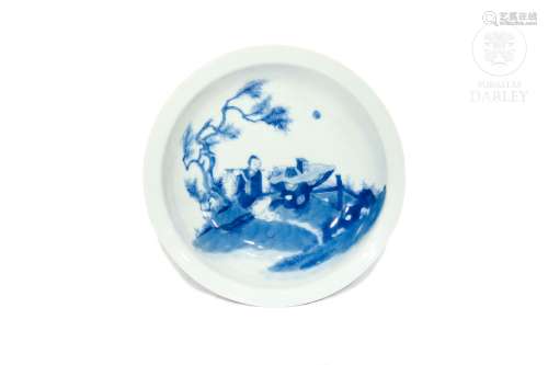 Plato de porcelana, azul y blanco, s.XX