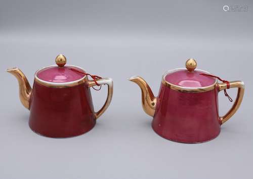 pair of chinese red glazed porcelain pots