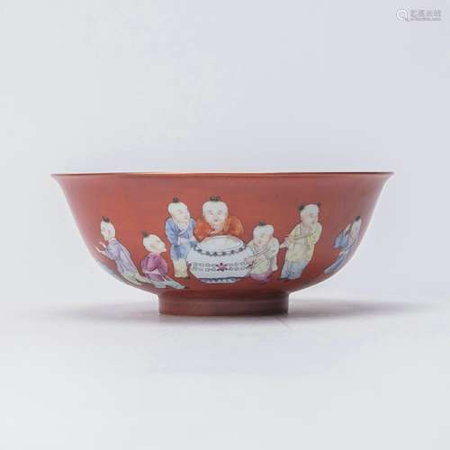 chinese red-ground famille rose porcelain bowl