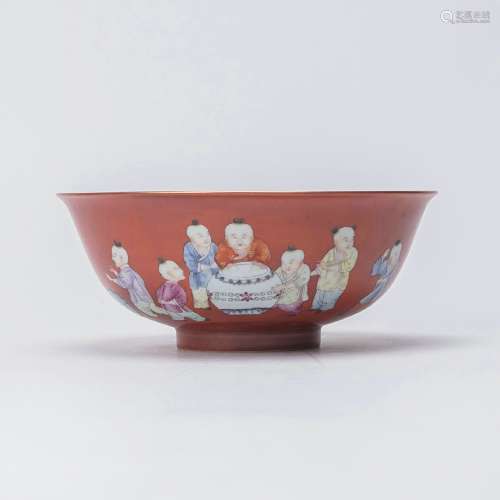 chinese red-ground famille rose porcelain bowl