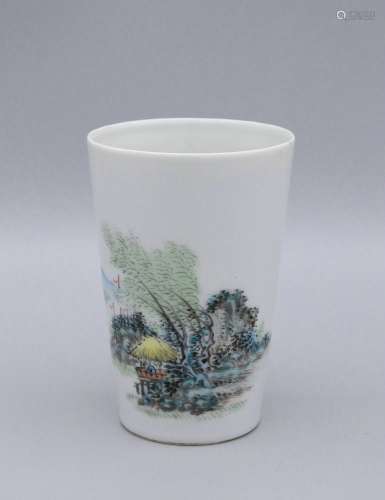 chinese porcelain cup with landscape pattern