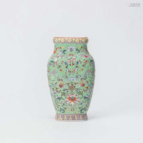 chinese green glazed porcelain flat vase