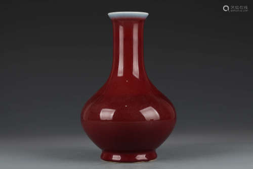 An Altar Red Glaze Dish-Top Bottle Vase