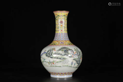 A Famille Rose Scenery And Figure Globular Vase