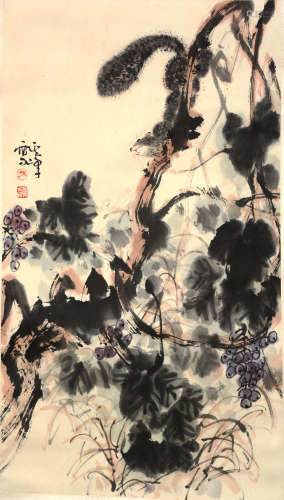 A Chinese Autumn Pleasure Painting Scroll, Sun Qifeng Mark