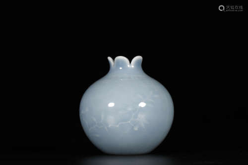 A Blue Glaze Incised Floral Pomegranate-Form Vase, Zun