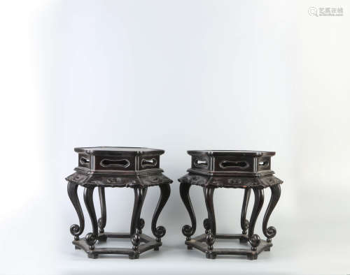 A Pair Of Rosewood Flower Stands