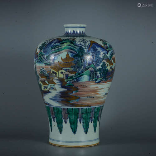 An Underglaze-Blue And Doucai Gilt Pavilion Meiping Vase