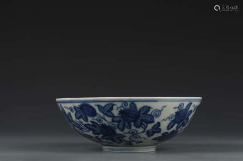 A Blue And White Fruits Bowl