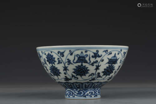 A Blue And White Eight Treasures Bowl