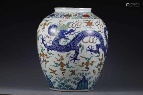 A Wucai Dragon And Clouds Jar