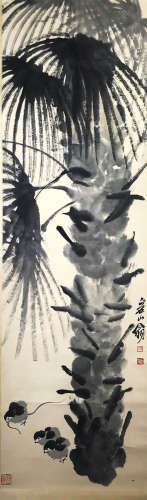 A Chinese Plantain And Birds Painting, Qi Baishi Mark