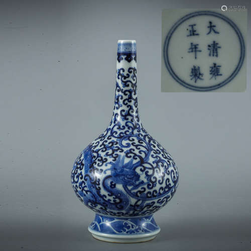 A Blue And White Dragon Bottle Vase