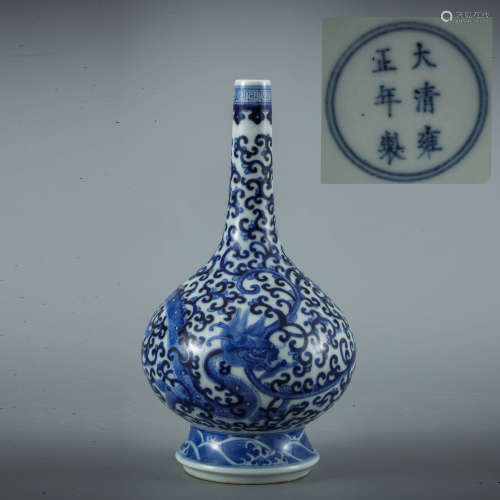 A Blue And White Dragon Bottle Vase