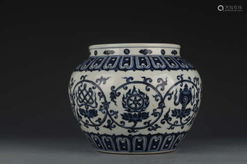 A Blue And White Eight Treasures Jar