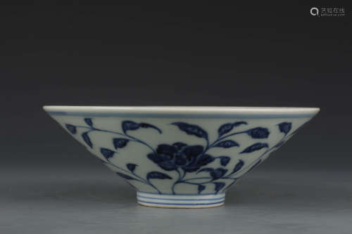 A Blue And White Peony Conical Bowl