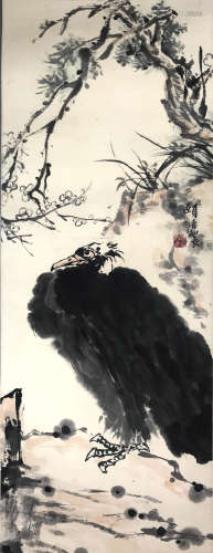 A Chinese Eagle And Landscape Painting, Pan Tianshou Mark
