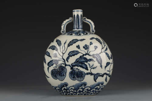 A Blue And White Fruits Moonflask