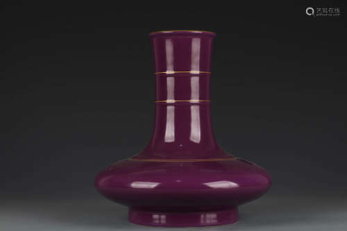 An Aubergine Glaze Gilt String Pattern Bottle Vase