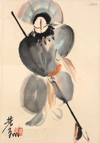 A Chinese Opera Figural Painting, Lin Fengmian Mark